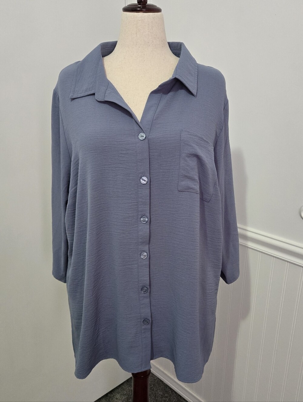 NAIF Slate Blue Button-Front Women's Shirt - Relaxed Collar